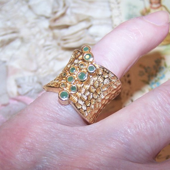 Ross Simons Sterling Silver Vermeil Chrysoprase and Crystal Fashion Ring - Picture 2 of 8